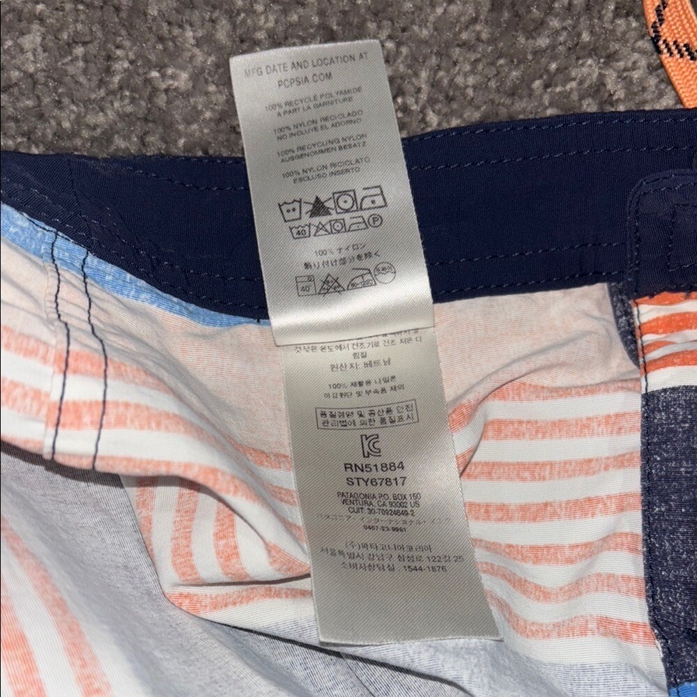 Patagonia Boys Striped Board Shorts Swim Trunks Orange Blue Size 10 - Picture 8 of 8